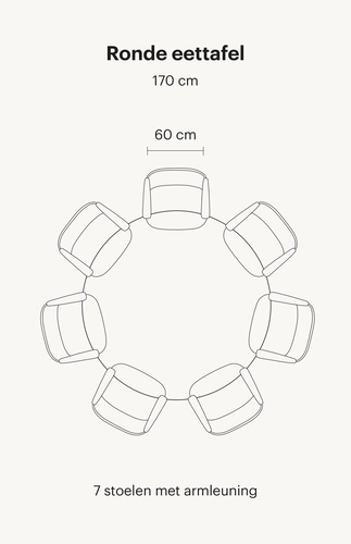 170 cm eettafel voor 8 personen in ronde vorm