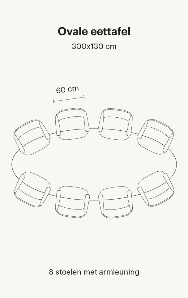 Ovale eettafel voor 8 personen 300 cm