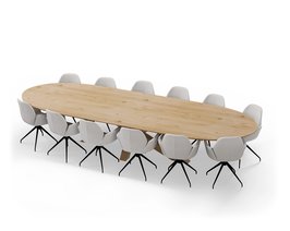 Vergadertafel_HalveCirkel_XX11x11 Oak_Stoelen